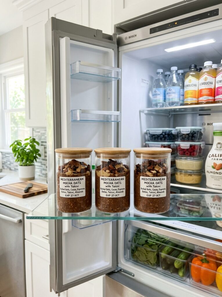 Mediterranean Mocha Overnight Oats with Tahini Recipe: A Creamy, Healthy Breakfast 16 Food storage containers with oats 202605241531