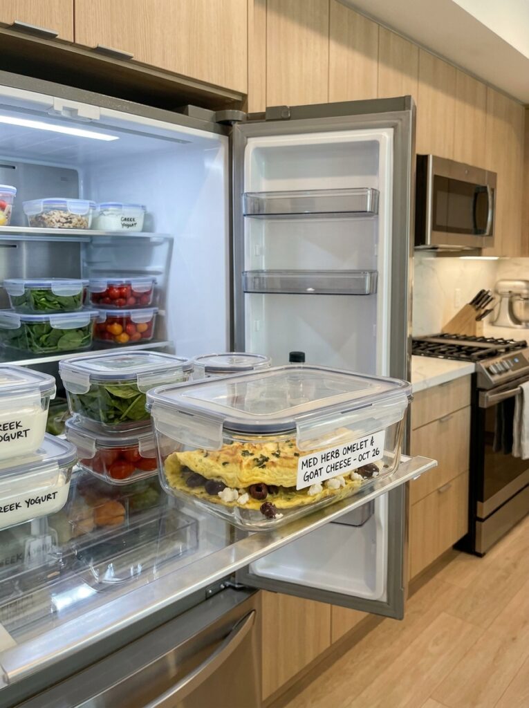 Food storage containers with omelet 202605132354