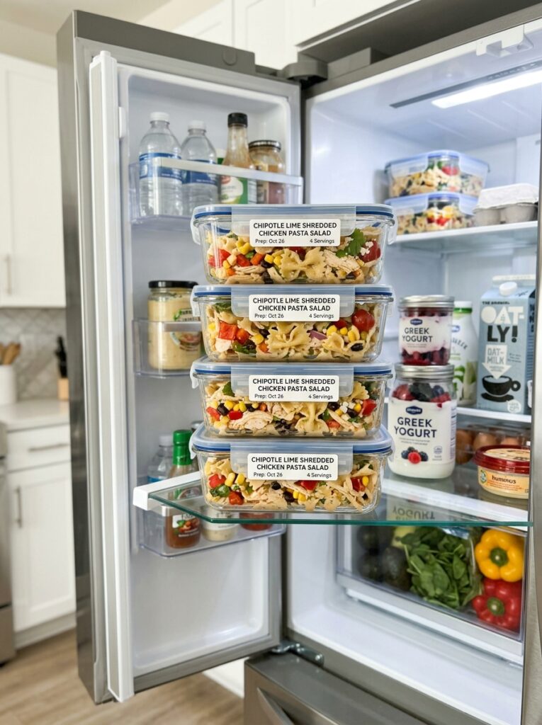 Chipotle Lime Shredded Chicken Pasta Salad 16 Food storage containers with pas… 202606031809