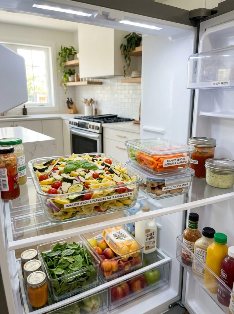 Roasted zucchini yellow squash parmesan pasta salad 4 Food storage containers with pas… 202606061959