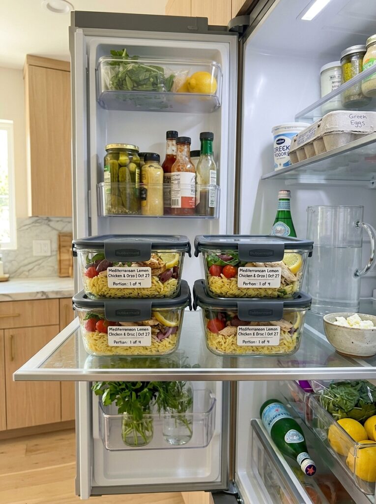 easy mediterranean lemon chicken and orzo recipe 5 Food storage containers with recipe 202605052010