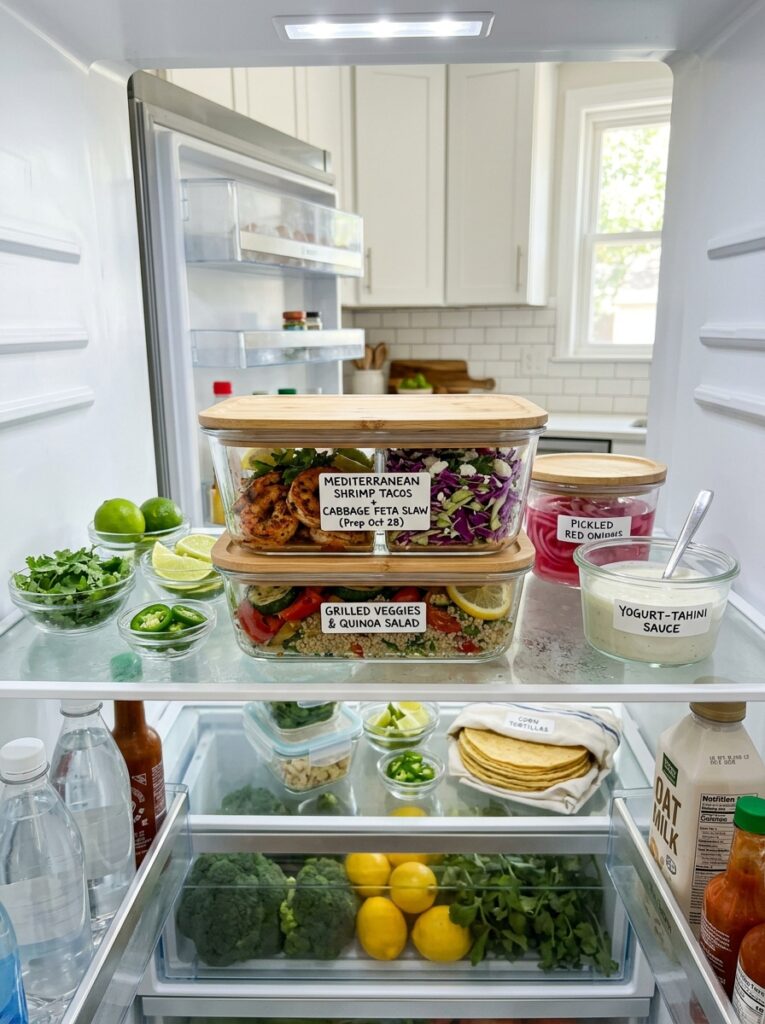 Mediterranean Grilled Shrimp Tacos with Cabbage Feta Slaw Recipe 16 Food storage containers with recipe 202605081219