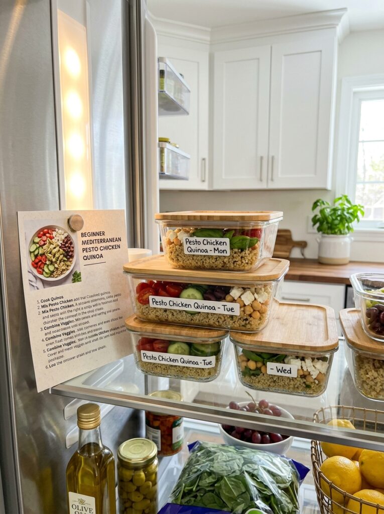 beginner mediterranean pesto chicken quinoa recipe 16 Food storage containers with recipe 202605211228