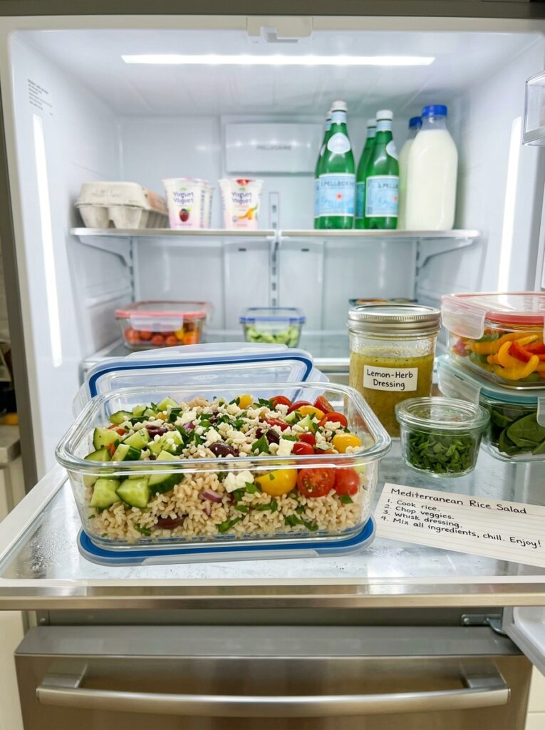 Mediterranean Rice Salad with Cucumbers Tomatoes and Herbs Recipe 16 Food storage containers with ric… 202605062246