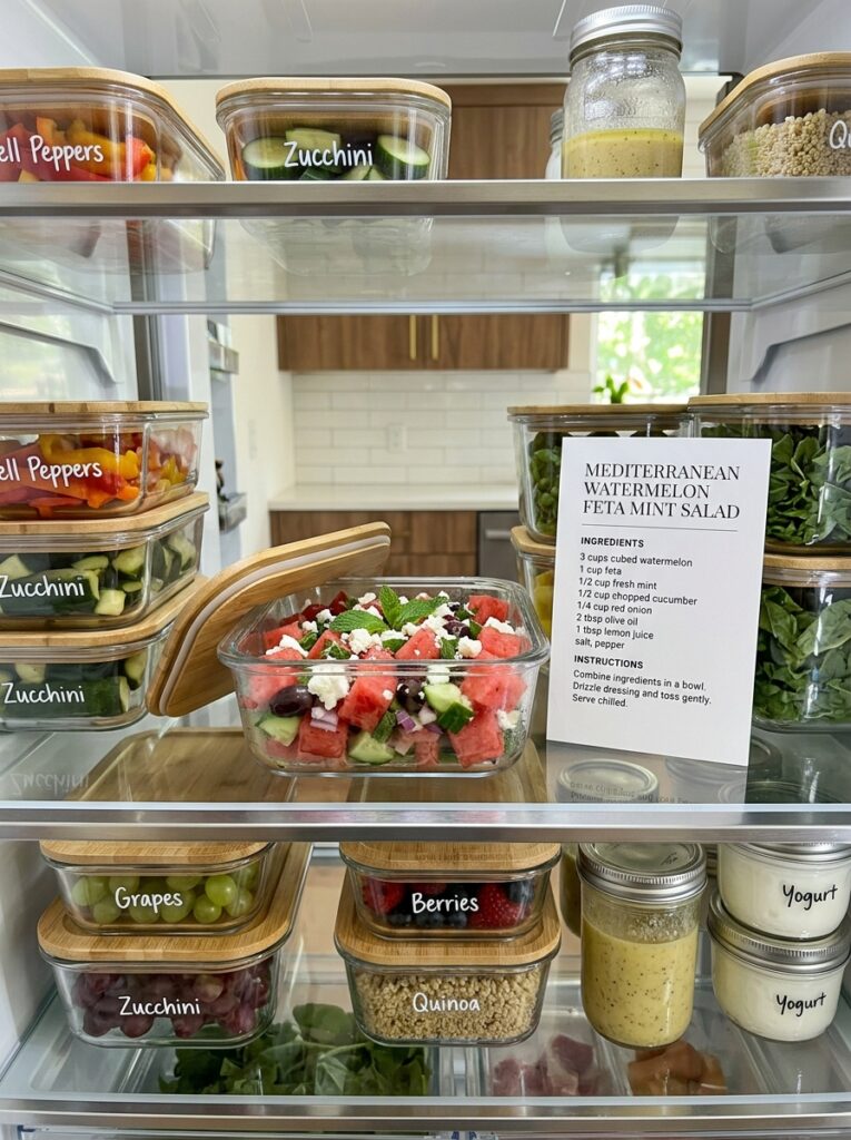 mediterranean watermelon feta mint salad recipe 16 Food storage containers with salad 202605052026