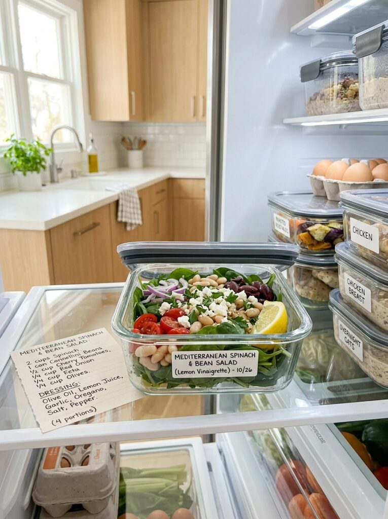 Mediterranean Spinach White Bean Salad with Lemon Recipe 16 Food storage containers with salad 202605141139