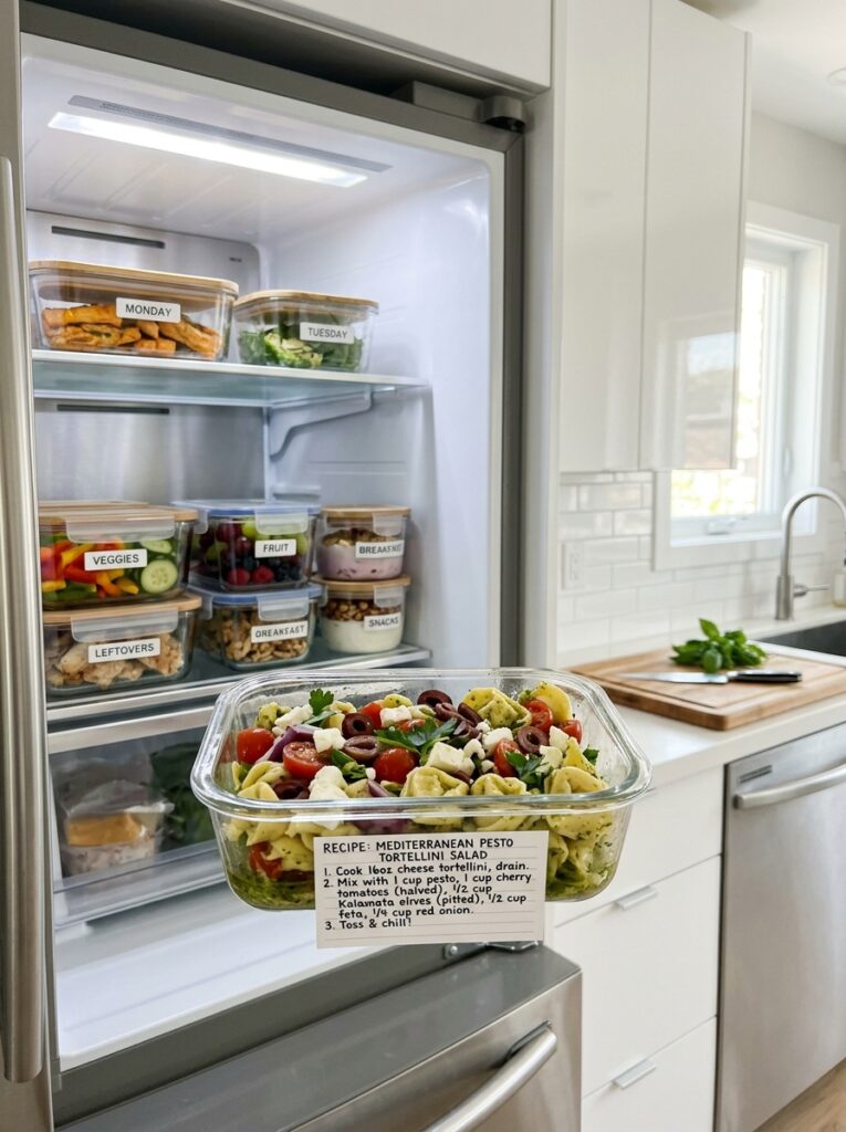 mediterranean pesto tortellini salad with olives recipe 16 Food storage containers with salad 202605161411