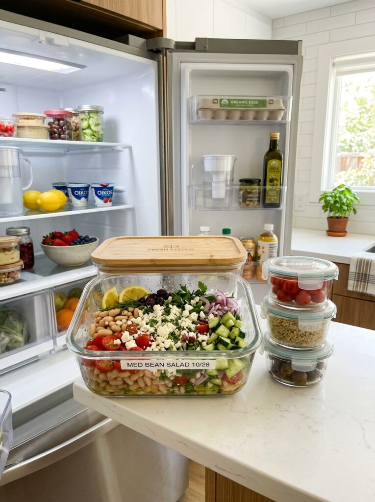 beginner mediterranean white bean feta salad recipe 16 Food storage containers with salad 202605171613