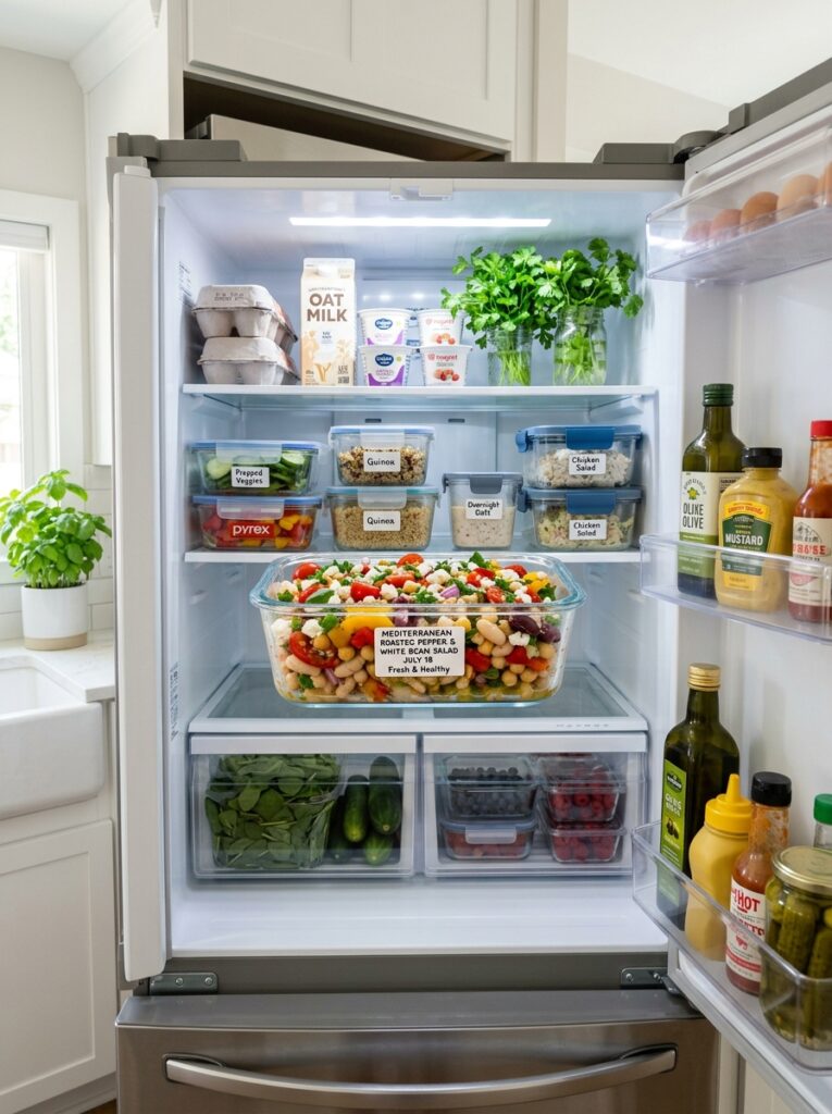 Mediterranean Roasted Pepper White Bean Salad Recipe 16 Food storage containers with salad 202606021934