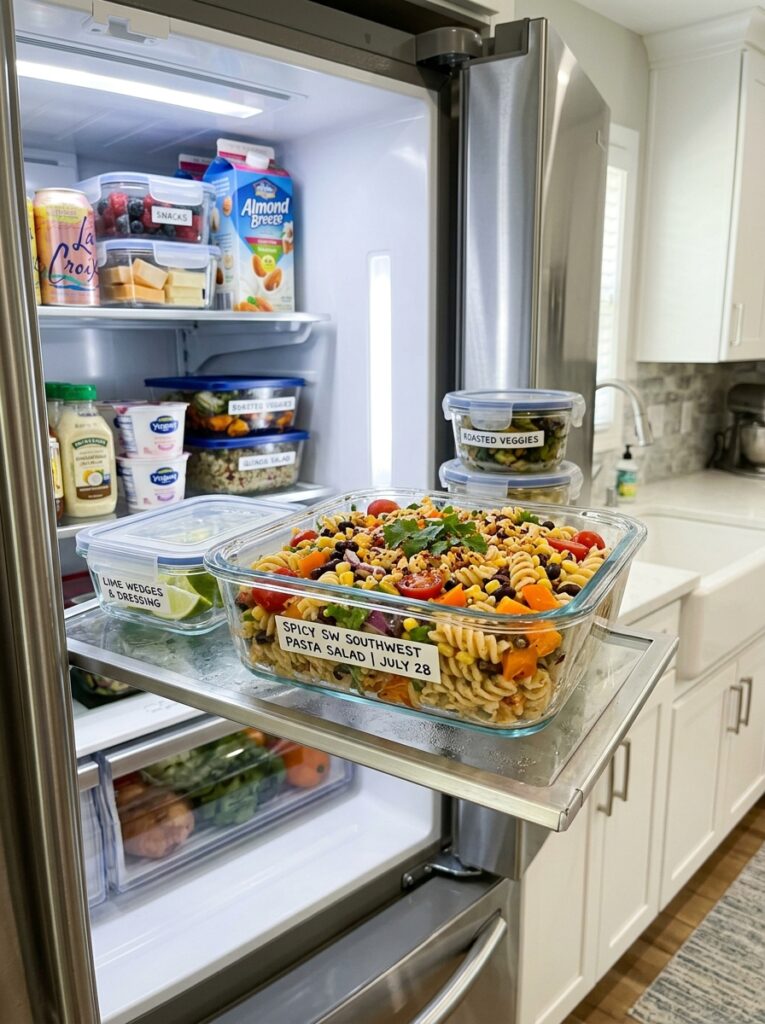Spicy Southwest Corn and Black Bean Pasta Salad: A Flavor-Packed Recipe 16 Food storage containers with salad 202606031802