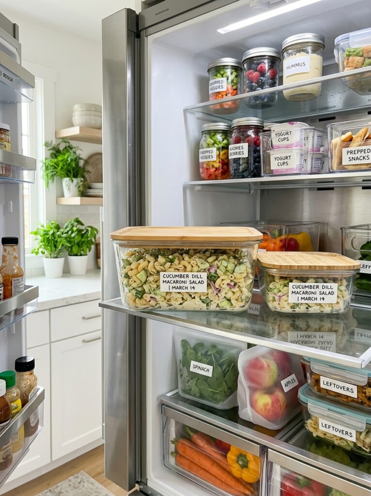 Crunchy cucumber dill macaroni salad 16 Food storage containers with salad 202606031825