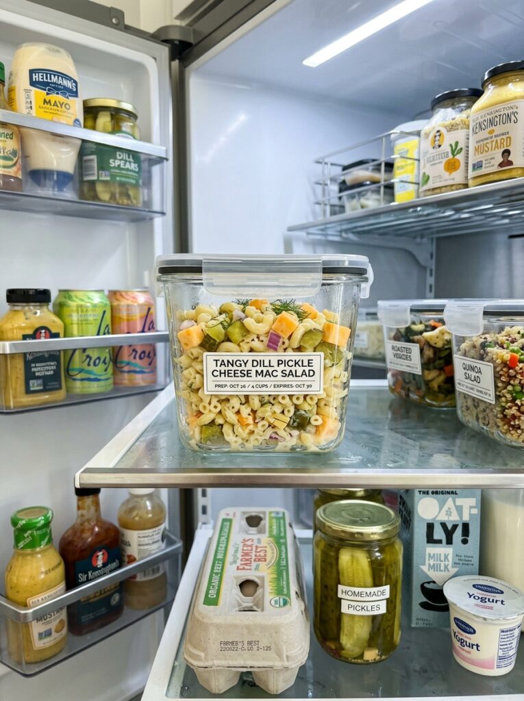 Tangy dill pickle cubed cheese macaroni salad: A Creamy, Crunchy, Refreshing Classic 16 Food storage containers with salad 202606041716