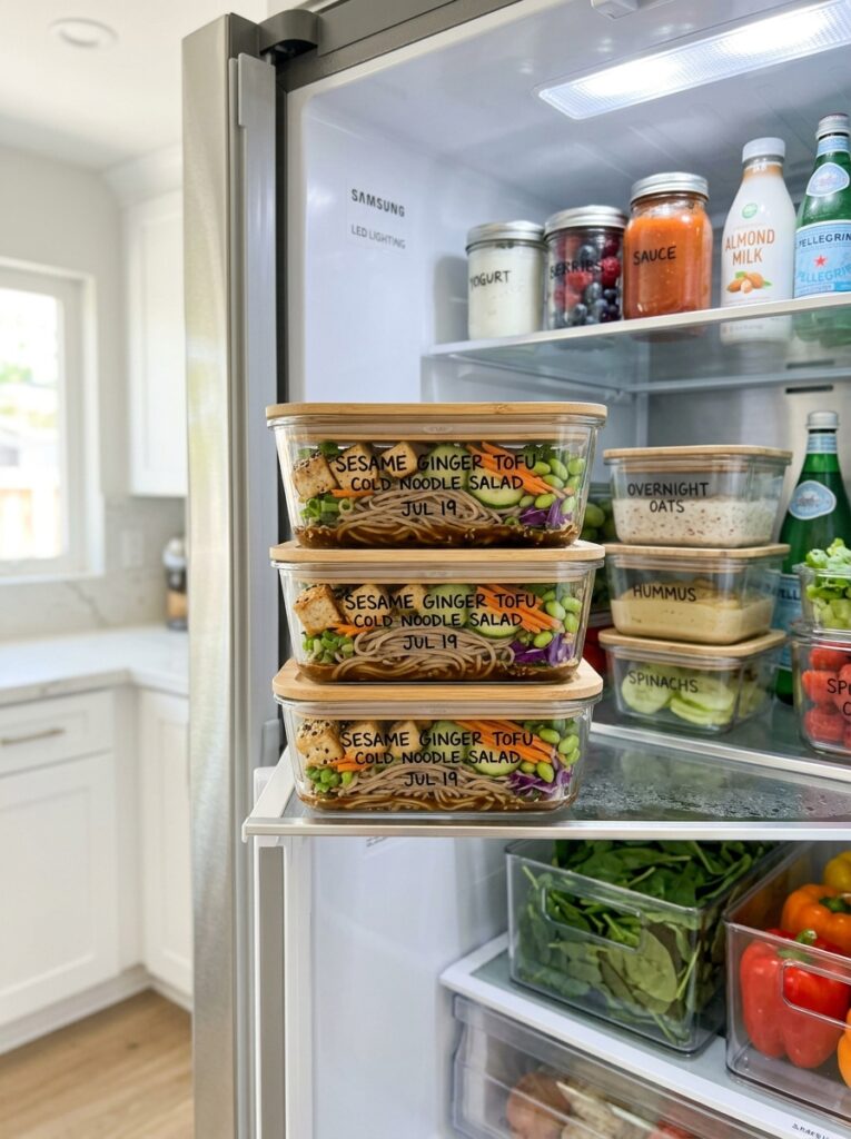 Sesame Ginger Tofu Cold Noodle Salad 5 Food storage containers with salad 202606041744
