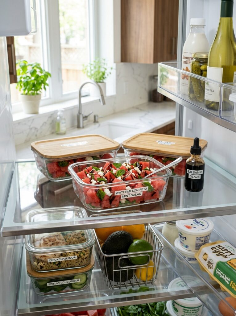 Watermelon Feta Mint Salad Balsamic: Refreshing Summer Recipe 16 Food storage containers with salad 202606091701