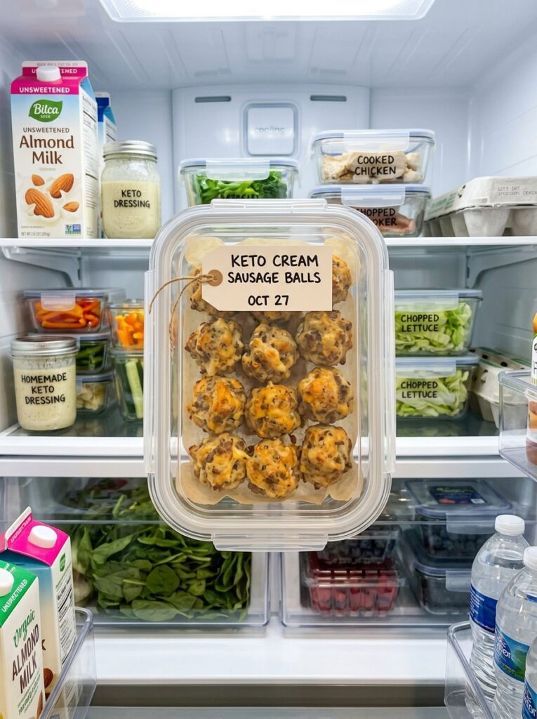 Keto Cream Cheese Sausage Balls Recipe 16 Food storage containers with sau… 202606081728