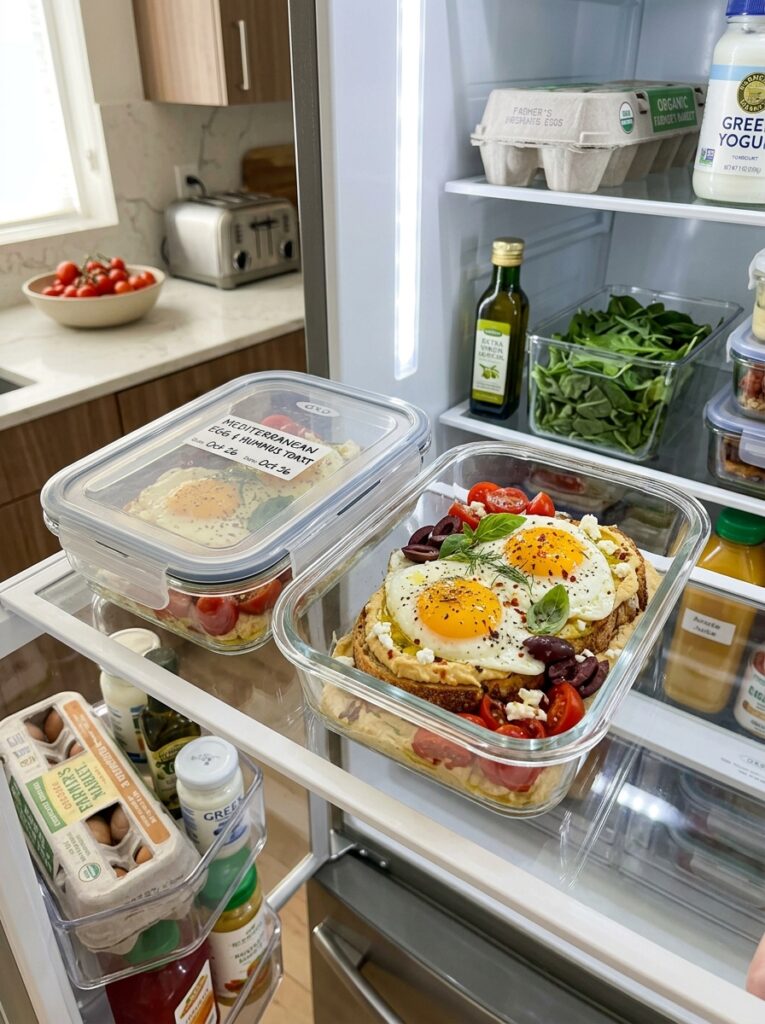 Mediterranean Egg and Hummus Toast with Cherry Tomatoes Recipe: A Flavorful Breakfast Idea 16 Food storage containers with toast 202605091909