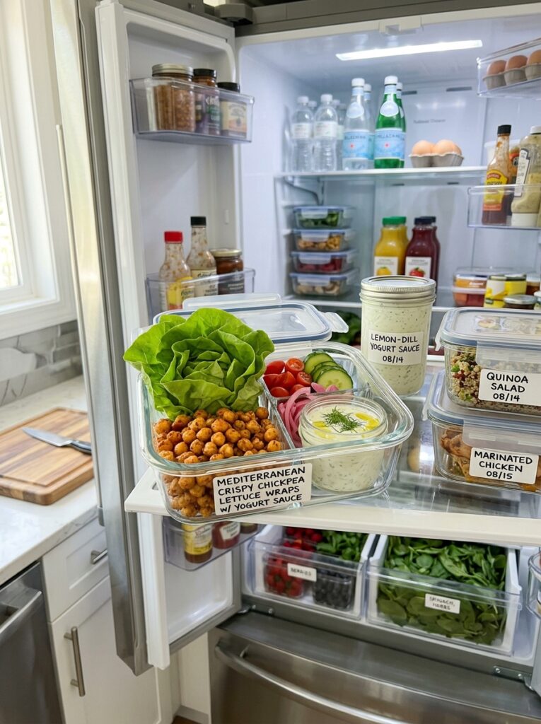 mediterranean crispy chickpea lettuce wraps with yogurt sauce recipe 16 Food storage containers with wraps 202605052006