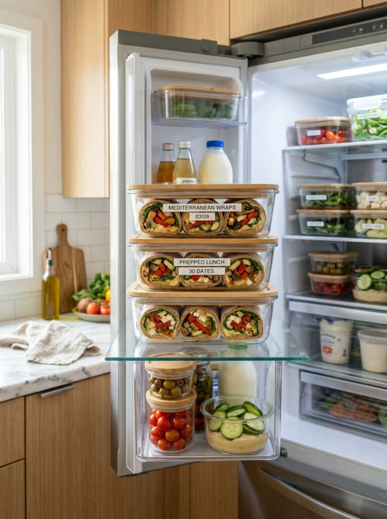 Mediterranean Roasted Veggie Hummus Wraps Easy Lunch Recipe 16 Food storage containers with wraps 202605211226