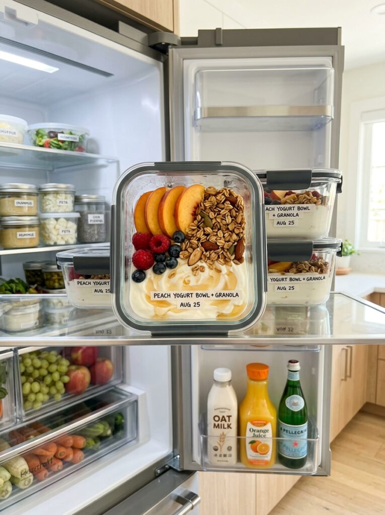 Mediterranean Peach Yogurt Breakfast Bowl with Granola Recipe 16 Food storage containers with yogurt 202605101315