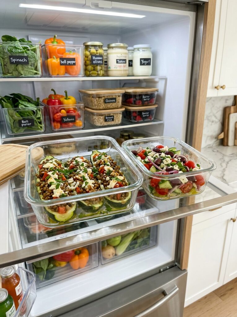 Mediterranean Lentil Stuffed Zucchini Boats Dinner Recipe: A Flavorful, Healthy Main Dish 16 Food storage containers with zuc… 202605111227
