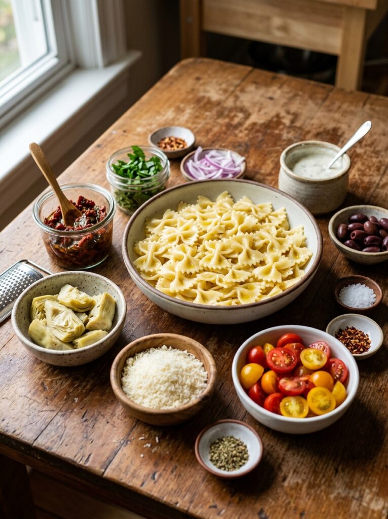 Creamy sun dried tomato artichoke pasta salad 13 Fresh ingredients for pasta salad 202606062030