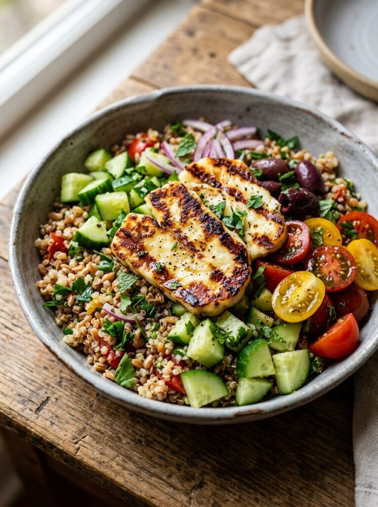 Mediterranean Grilled Halloumi Grain Bowls with Cucumbers Recipe 12 Halloumi grain bowls with cucumbers 202605171625
