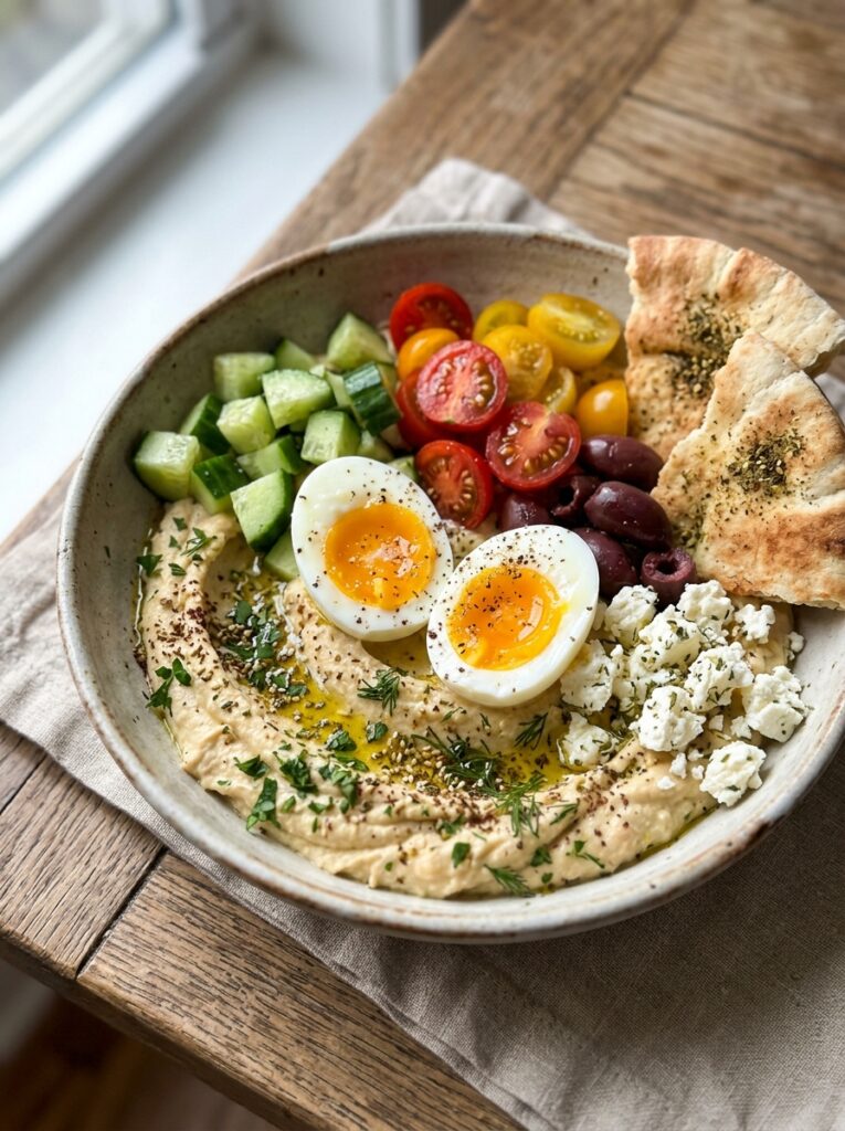 Mediterranean Breakfast Hummus Bowl with Eggs and Cucumbers Recipe 12 Hummus bowl with eggs 202605141129