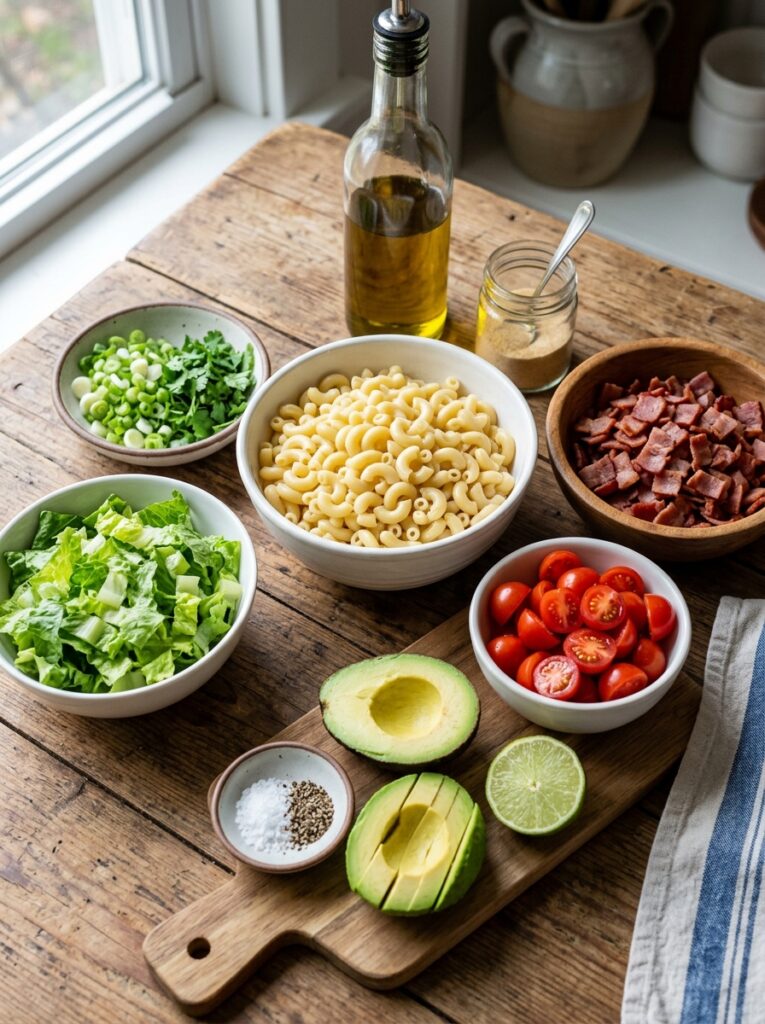Ingredients for BLT macaroni salad 202606041629