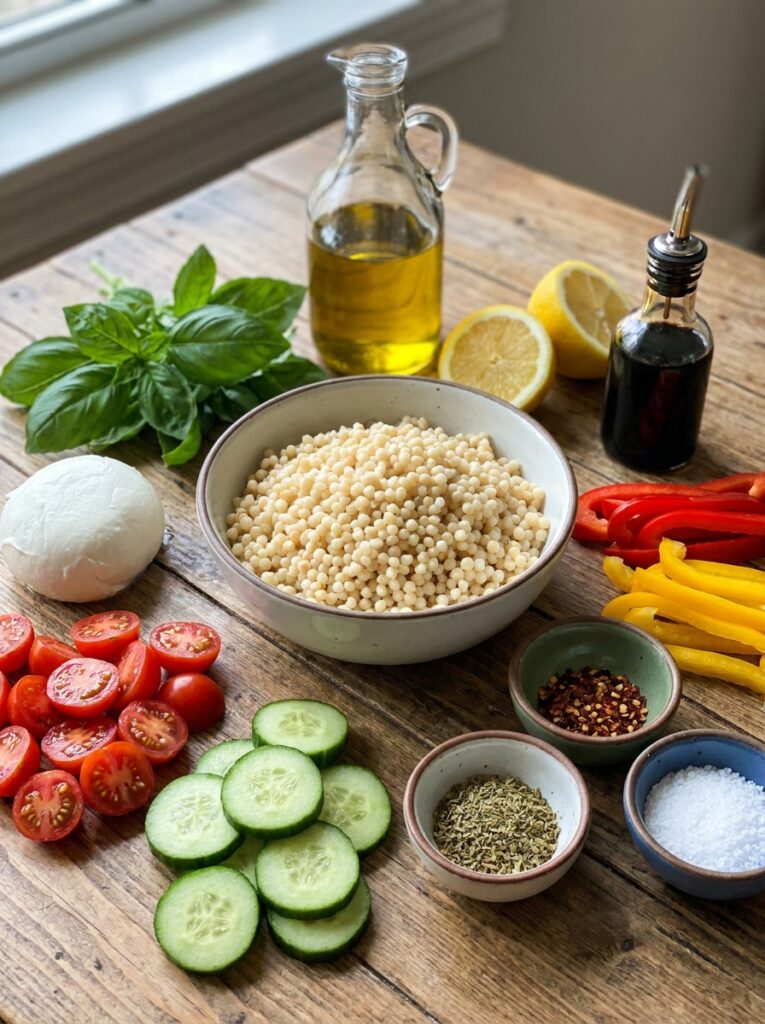 Mediterranean Caprese Couscous Salad Recipe 13 Ingredients for Caprese Couscous… 202605131752