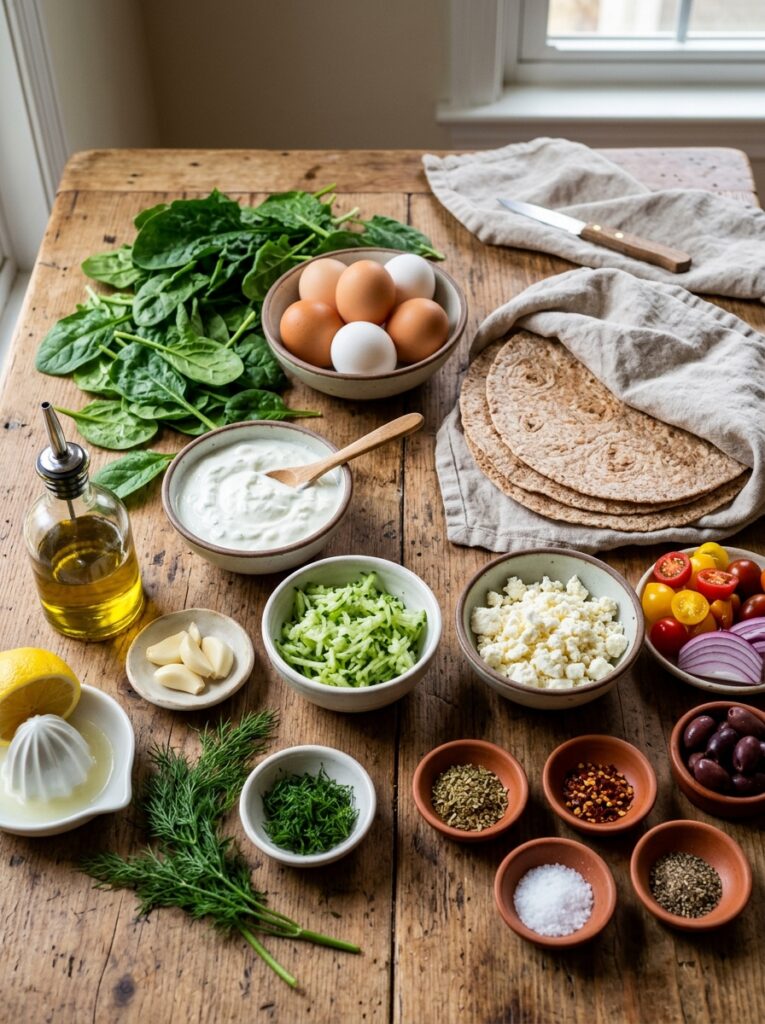 Mediterranean Breakfast Burrito with Eggs Spinach and Tzatziki Recipe 13 Ingredients for Mediterranean br… 202605091927