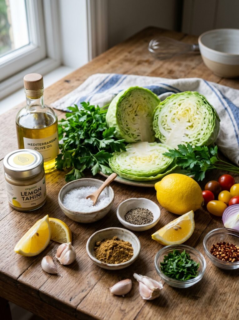 Mediterranean Crispy Cabbage Steaks with Lemon Tahini Recipe 13 Ingredients for Mediterranean ca… 202605181808