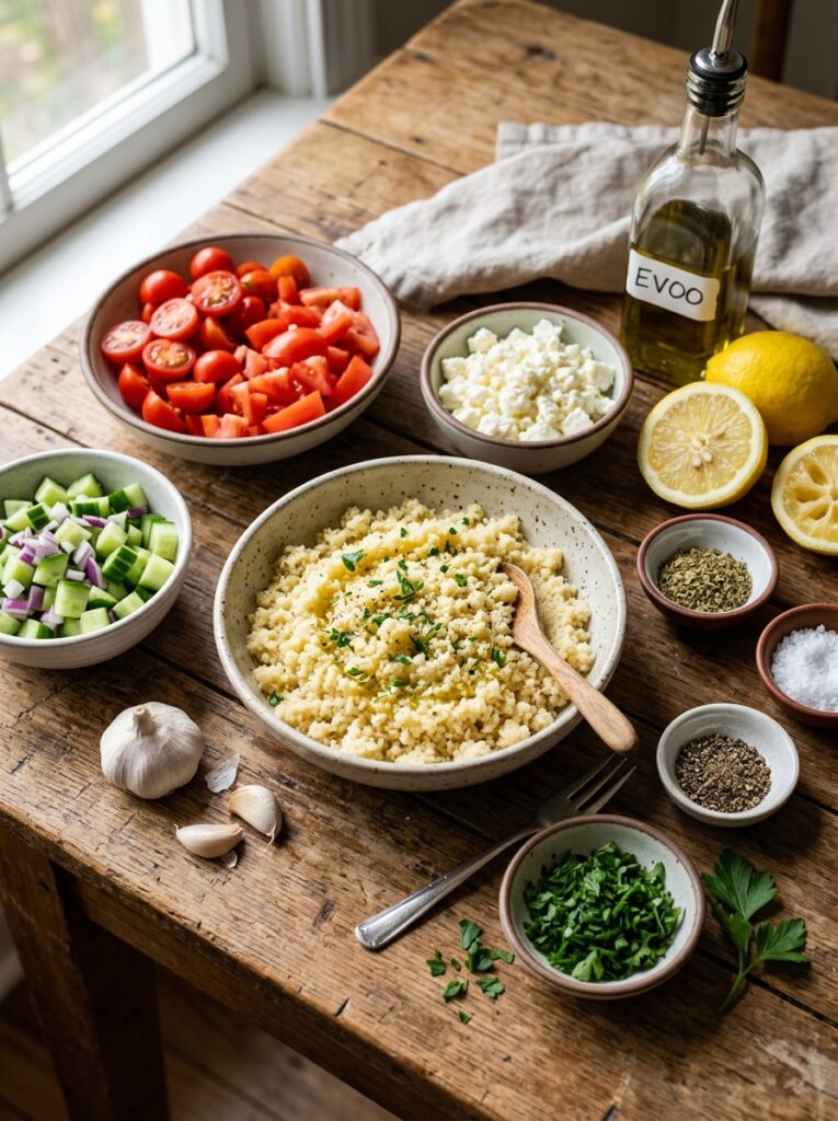 Beginner Mediterranean Tomato Feta Couscous Recipe 13 Ingredients for Mediterranean co… 202606021845