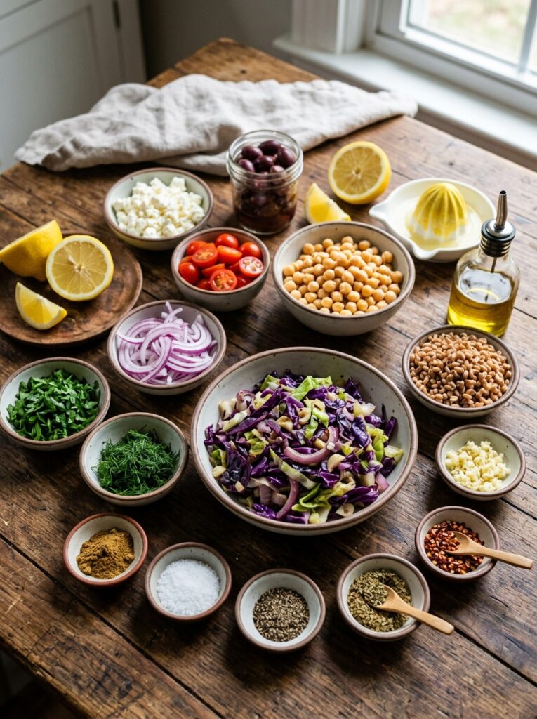 Mediterranean Warm Cabbage and Farro Salad with Feta Recipe 13 Ingredients for Mediterranean salad 202605081952