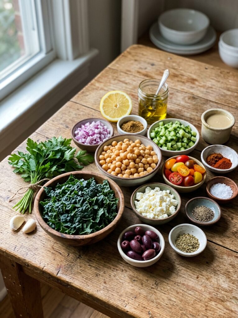 mediterranean chickpea kale chopped salad recipe 13 Ingredients for Mediterranean salad 202605111231
