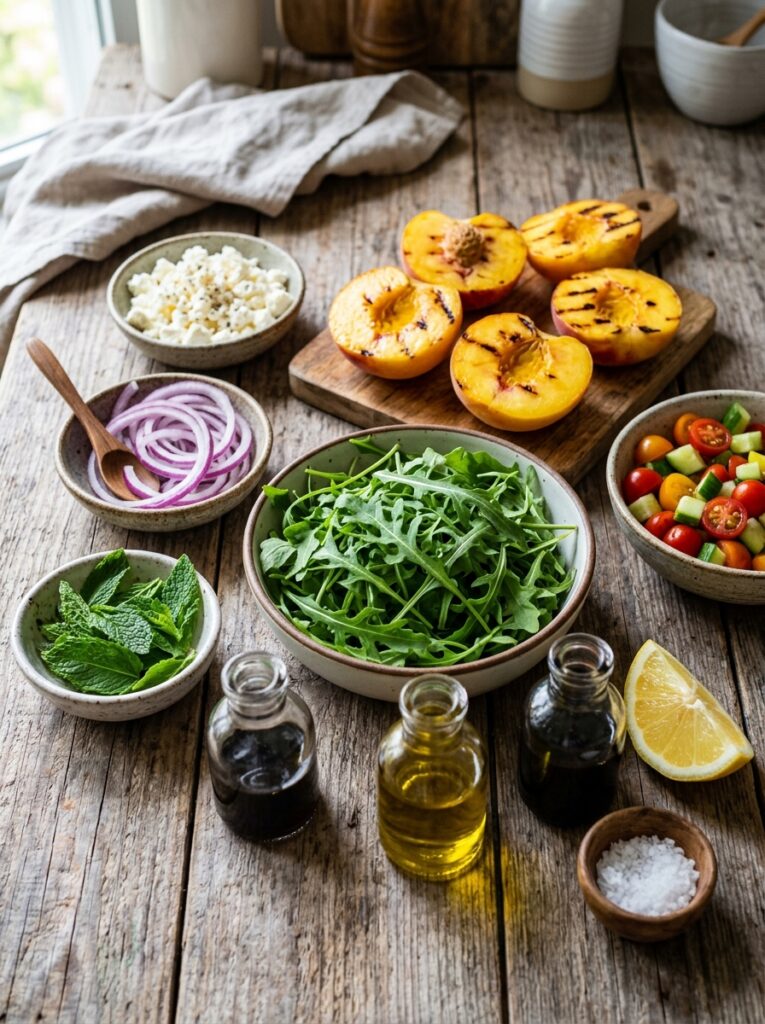 Mediterranean Grilled Peach Arugula Salad Recipe 13 Ingredients for Mediterranean salad 202605291534