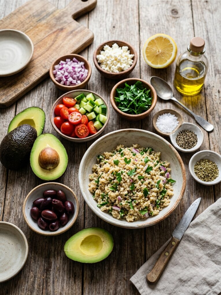 Mediterranean Quinoa Avocado Black Olive Salad Recipe 2 Ingredients for Mediterranean salad 202606021905