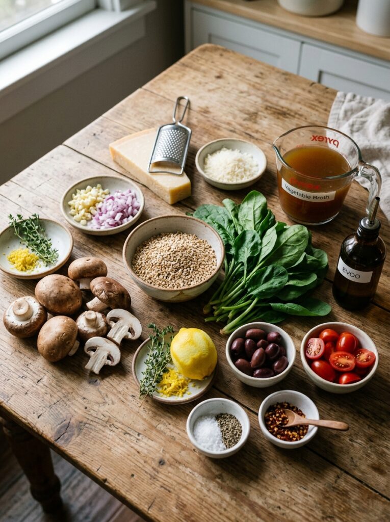Mediterranean Savory Oats with Mushrooms Spinach and Parmesan Recipe 13 Ingredients for Mediterranean sa… 202605062218