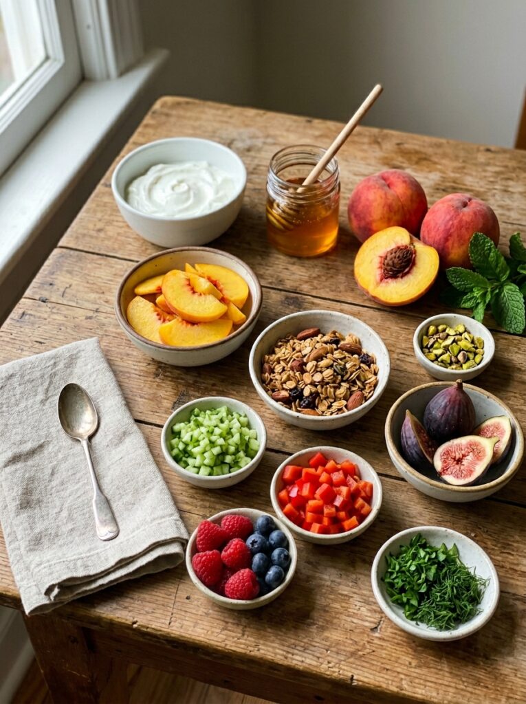 Mediterranean Peach Yogurt Breakfast Bowl with Granola Recipe 13 Ingredients for Peach Yogurt Bowl 202605101315