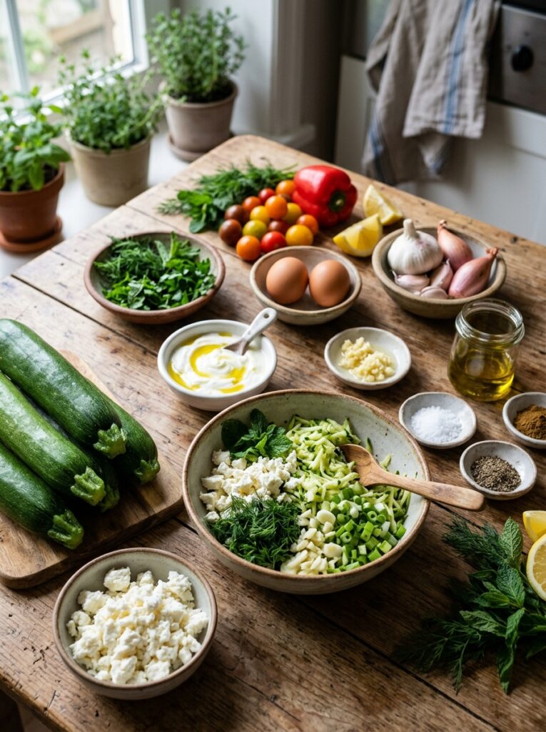 Mediterranean Zucchini Feta Fritters with Garlic Yogurt Sauce Recipe 13 Ingredients for Zucchini Feta Fr… 202605251432