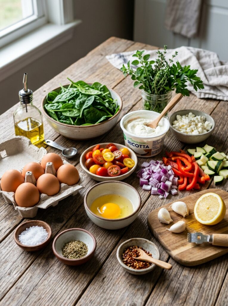 Mediterranean Baked Ricotta Eggs with Spinach and Herbs Recipe 13 Ingredients for baked ricotta eggs 202605241455