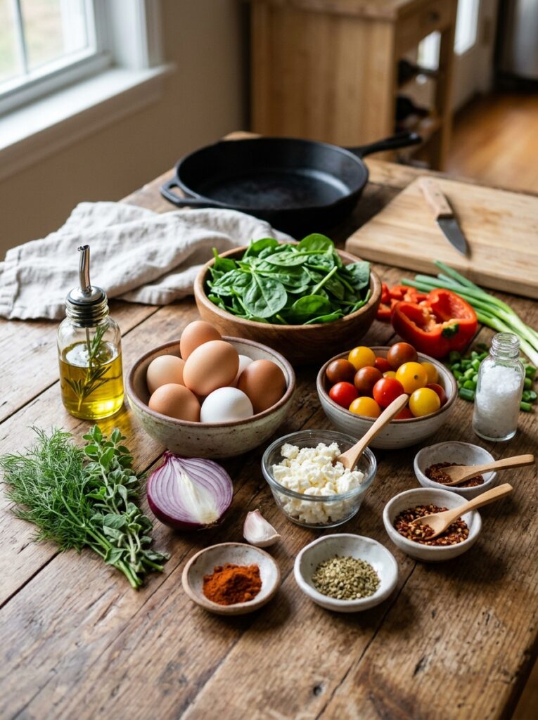 Mediterranean Spinach Tomato Breakfast Casserole with Feta Recipe 12 Ingredients for breakfast casserole 202605052014