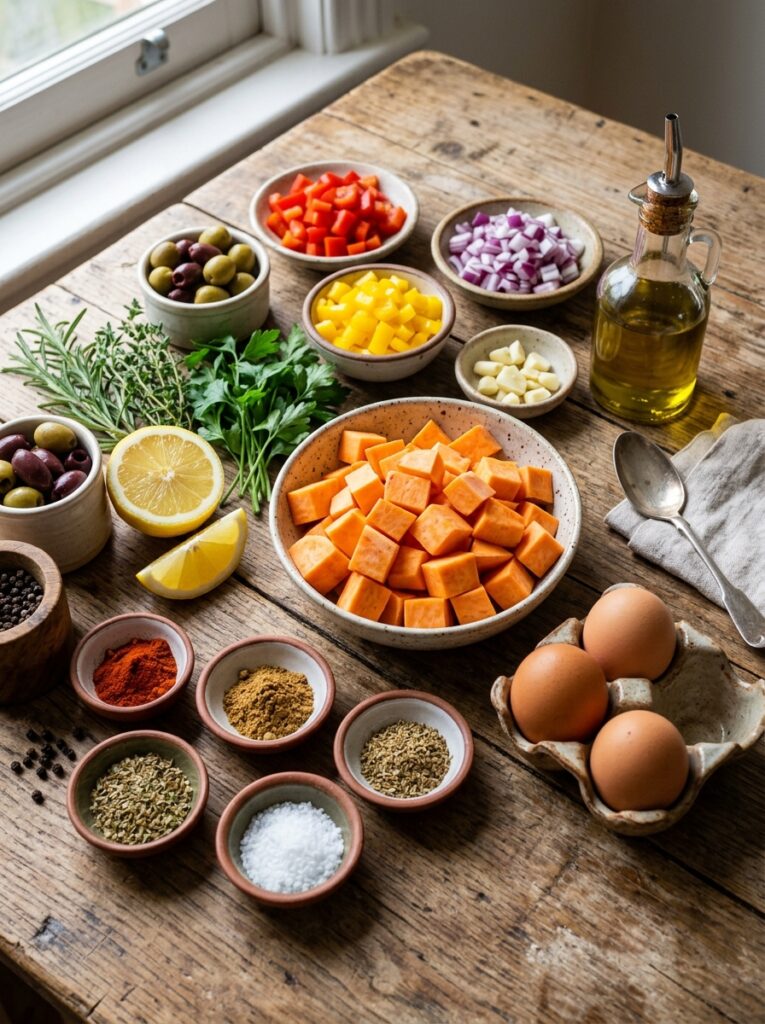 Mediterranean Sweet Potato Breakfast Hash with Eggs and Herbs Recipe 13 Ingredients for breakfast hash 202605031921