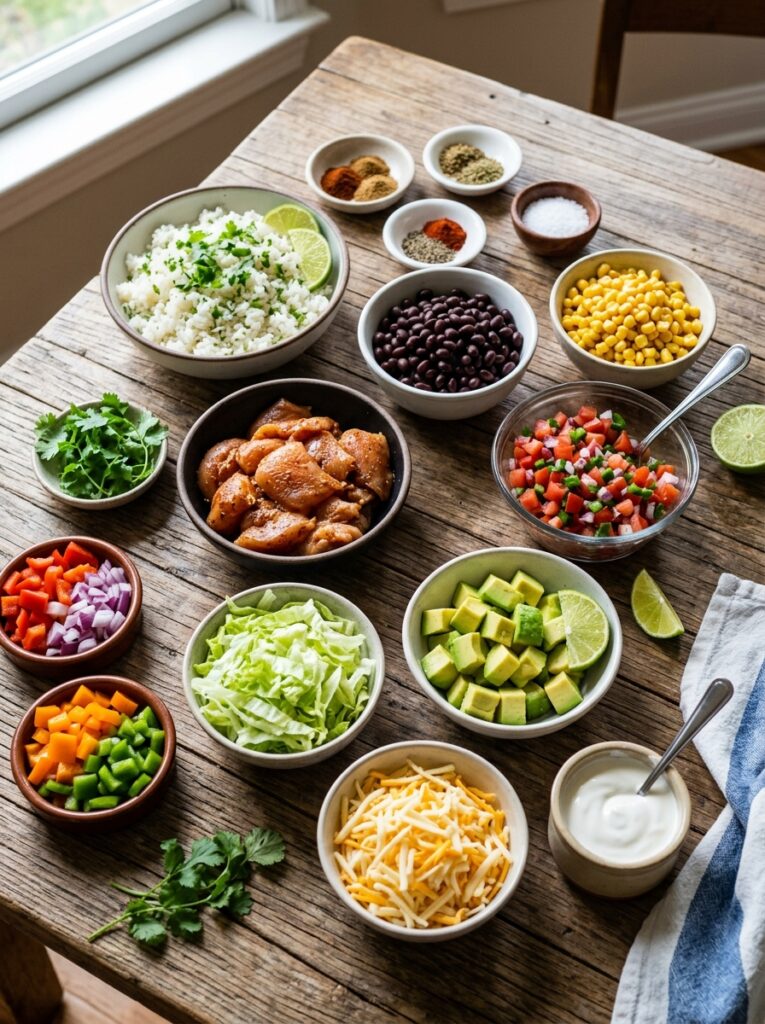 Ingredients for burrito bowl 202606121455