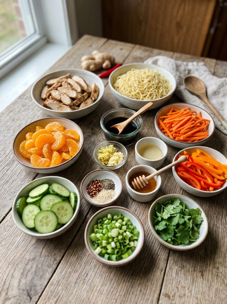 Mandarin Orange Ginger Chicken Noodle Salad 13 Ingredients for chicken noodle s… 202606051717