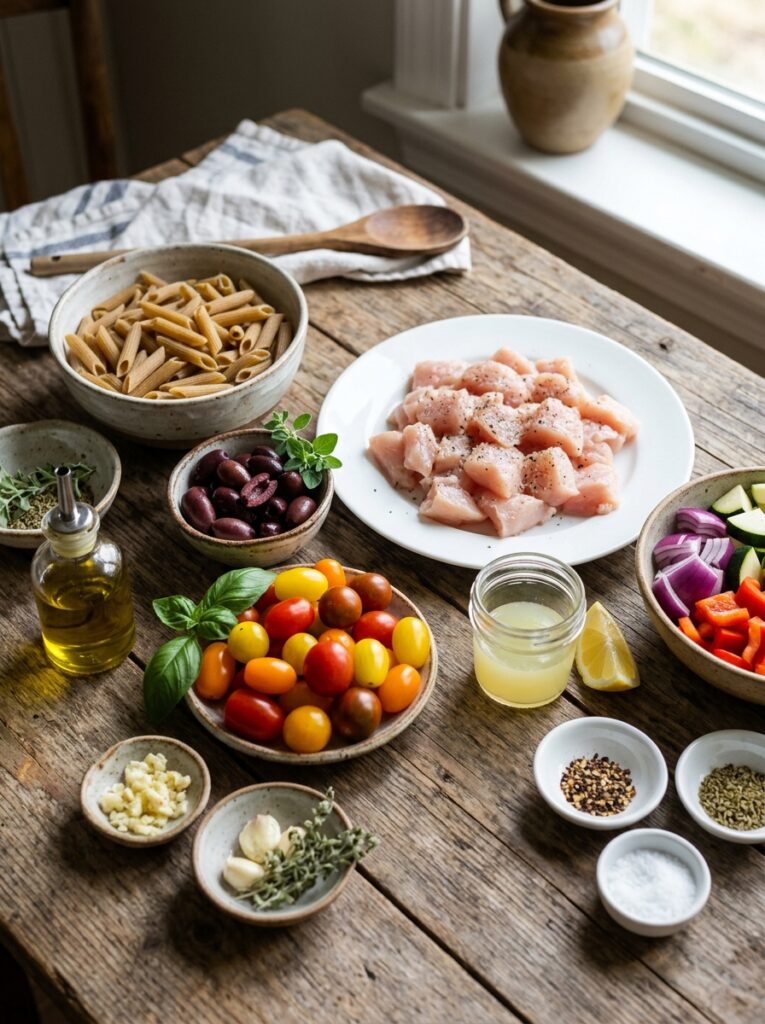 Easy Mediterranean Chicken Olive Pasta Recipe 13 Ingredients for chicken olive pasta 202605231505