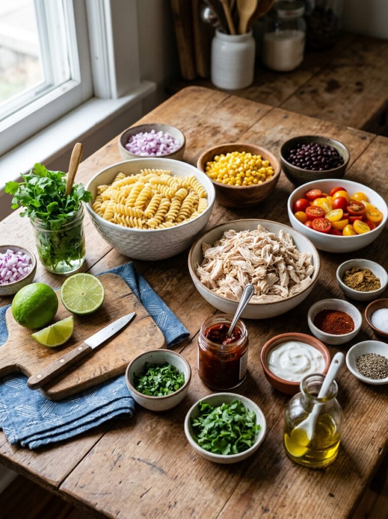 Chipotle Lime Shredded Chicken Pasta Salad 13 Ingredients for chicken pasta salad 202606031809