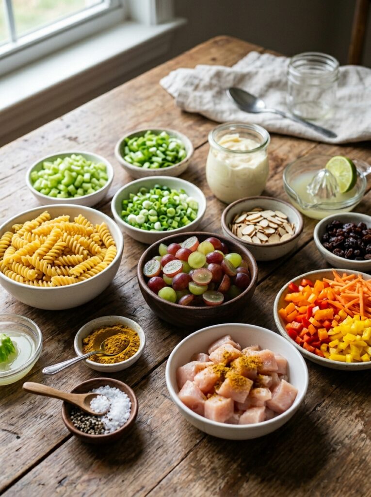 Creamy Curry Chicken Grape Pasta Salad 13 Ingredients for curry chicken pa… 202606041648