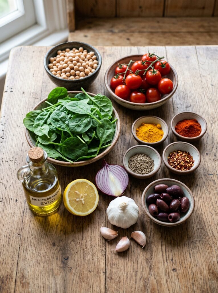 Mediterranean Chickpea Spinach Curry Dinner Recipe 13 Ingredients for curry dinner recipe 202605291451