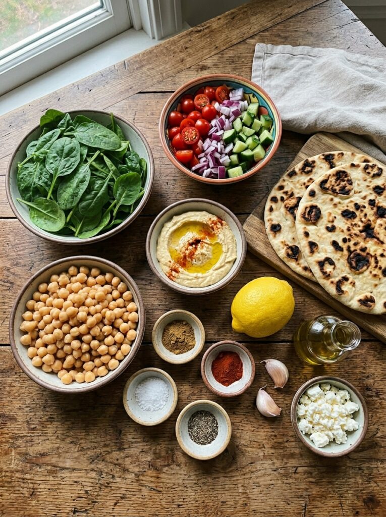 Easy Mediterranean Chickpea Spinach Flatbread Recipe 13 Ingredients for flatbread recipe 202605081249
