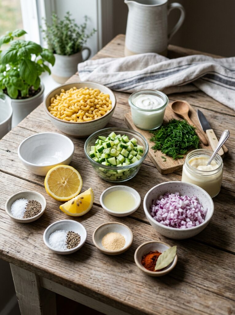 Crunchy cucumber dill macaroni salad 13 Ingredients for macaroni salad a… 202606031825